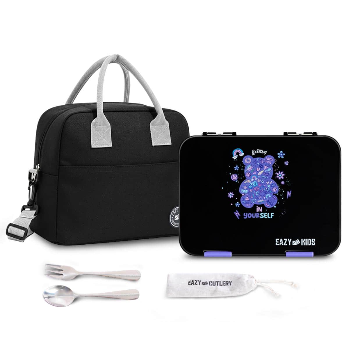 Eazy Kids Teddy Convertible Bento Lunch Box with Insulated Lunch Bag