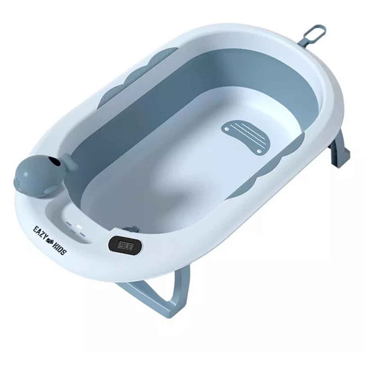 إيزي كيدز حوض استحمام قابل للطي باللون الأزرق مع مقياس حرارة وكوب غسل رأس الرضيع