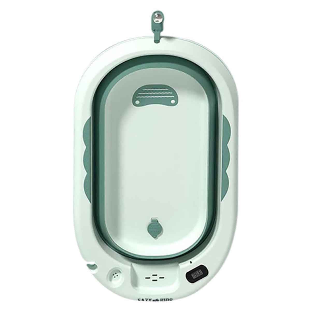 Eazy Kids Green Temperature Controlled Foldable Bathtub with Thermometer & Baby Head Wash Rinse Mug