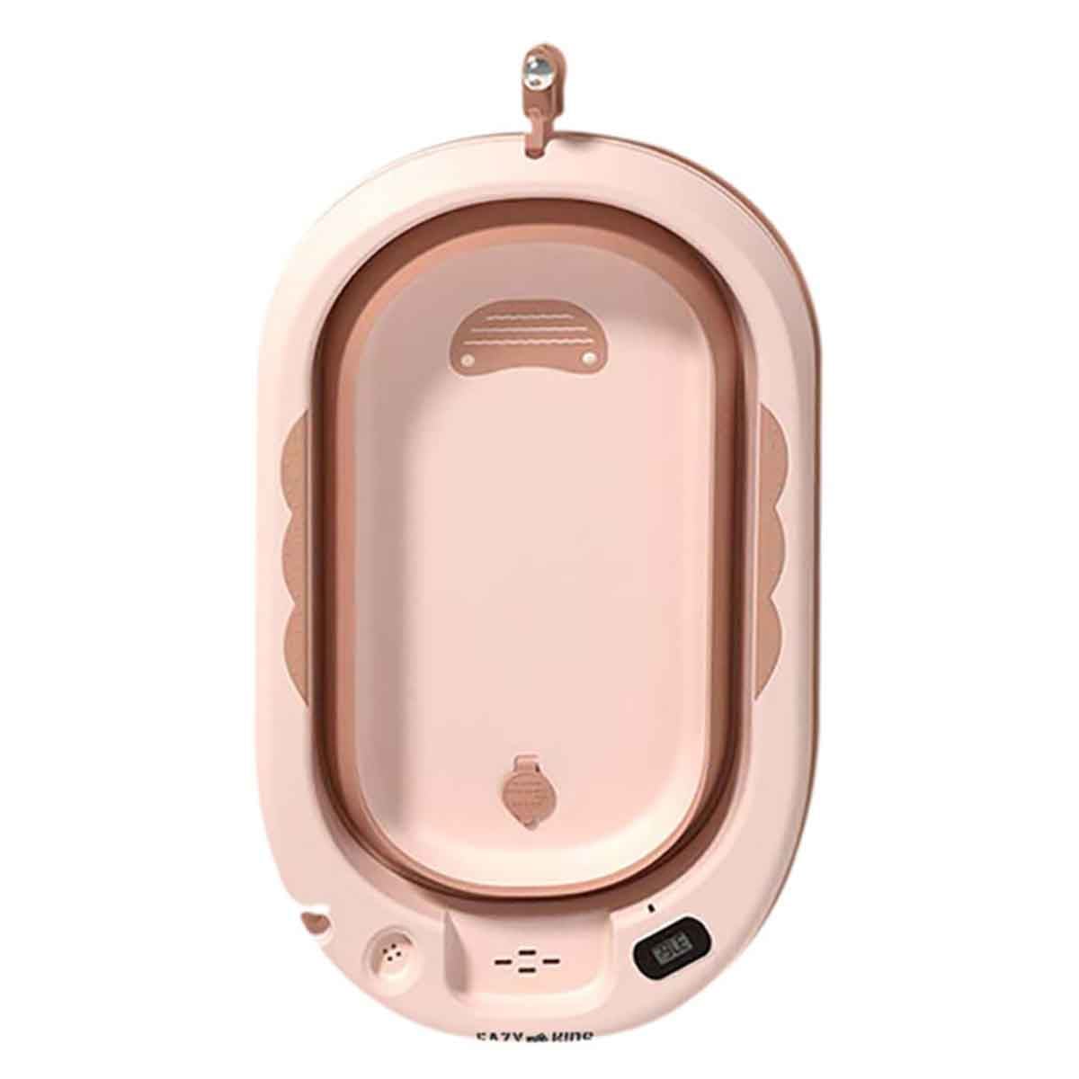 Eazy Kids Orange Temperature Controlled Foldable Bathtub with Thermometer & Baby Head Wash Rinse Mug