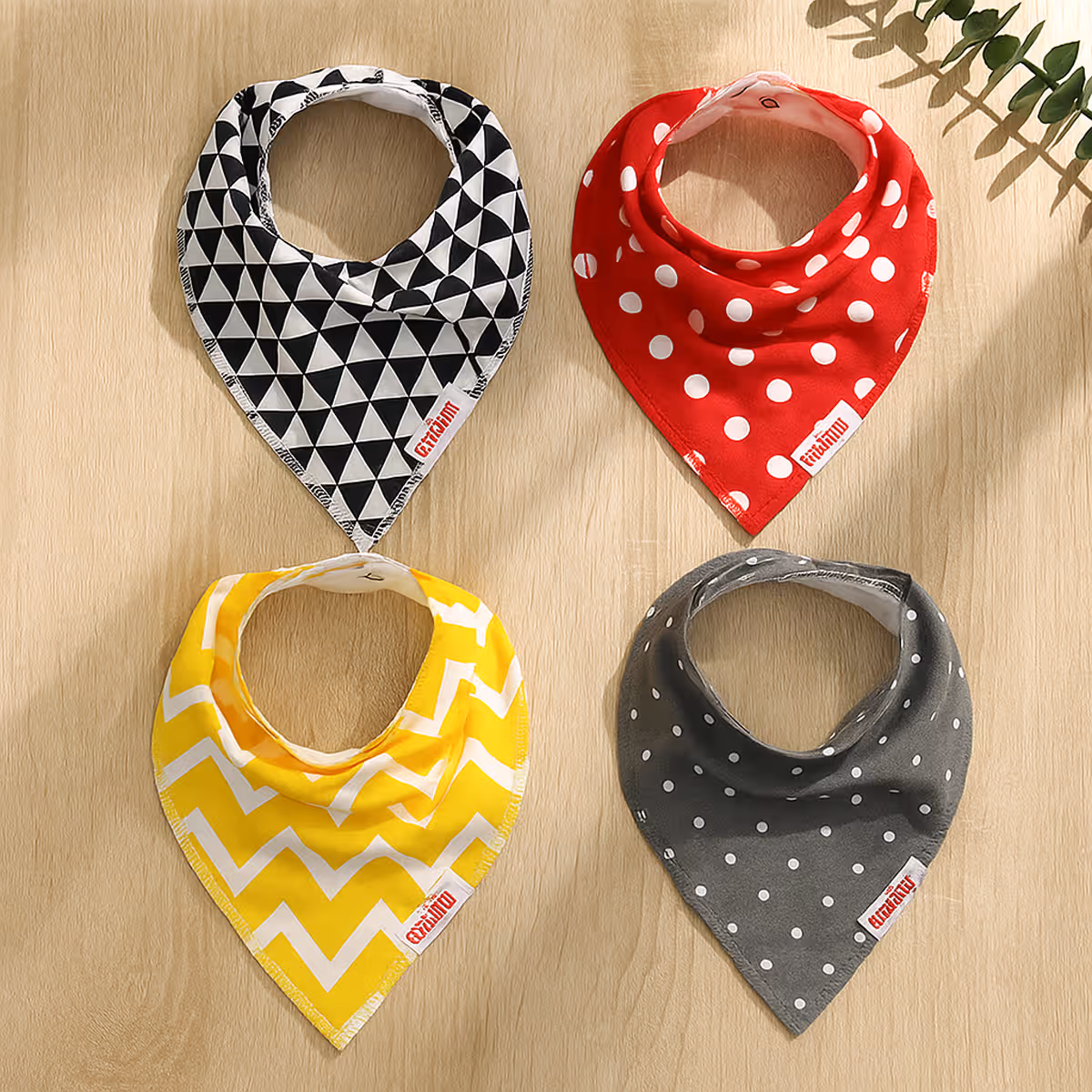Eazy Kids Triangle Dots Bandana Drool Bibs Set Toddler, 0-2 Years, Pack of 4