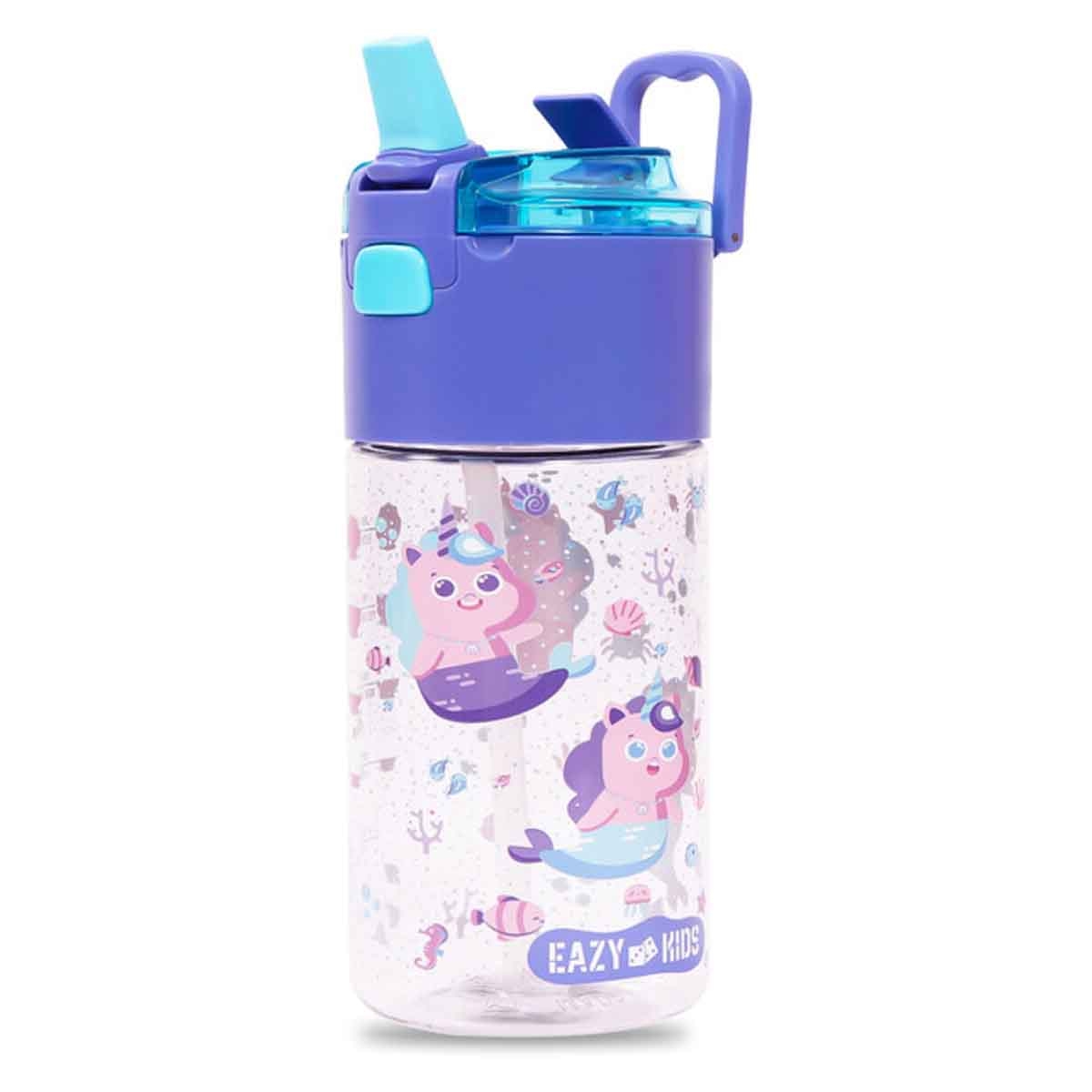Eazy Kids 450ml Mermaid Purple Tritan Water Bottle with Snack Box