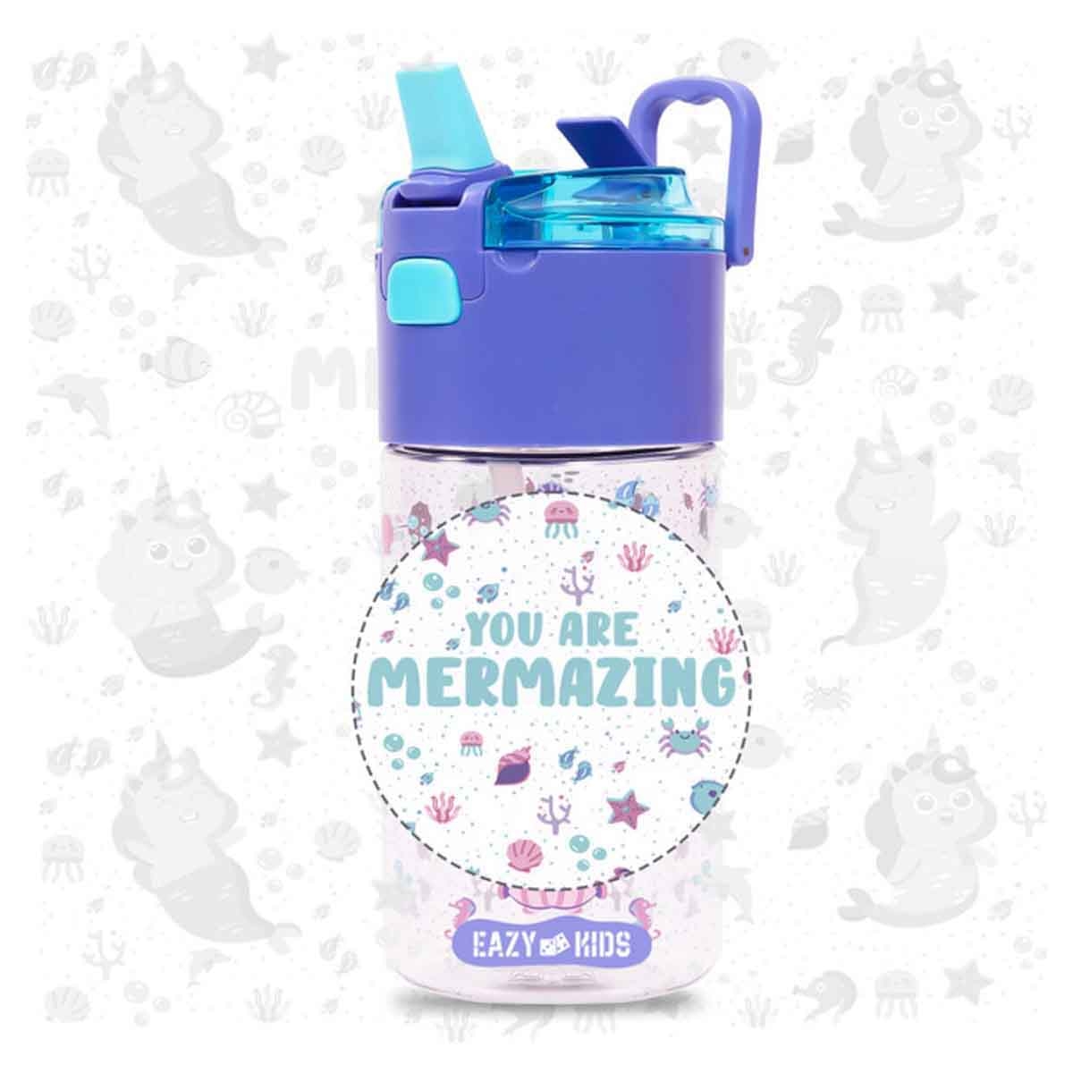 Eazy Kids 450ml Mermaid Purple Tritan Water Bottle with Snack Box
