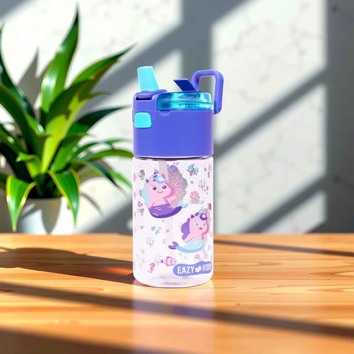Eazy Kids 450ml Mermaid Purple Tritan Water Bottle with Snack Box