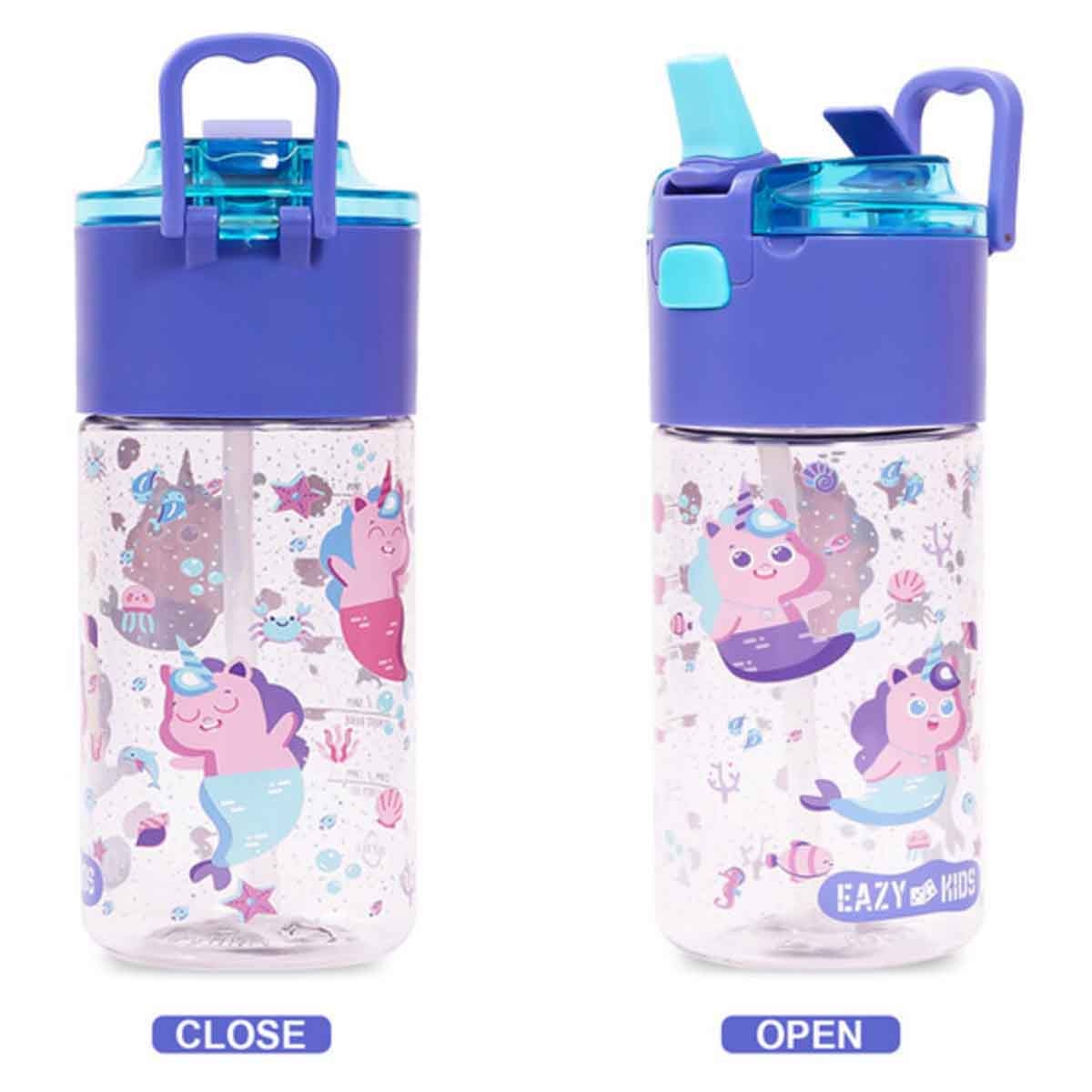 Eazy Kids 450ml Mermaid Purple Tritan Water Bottle with Snack Box