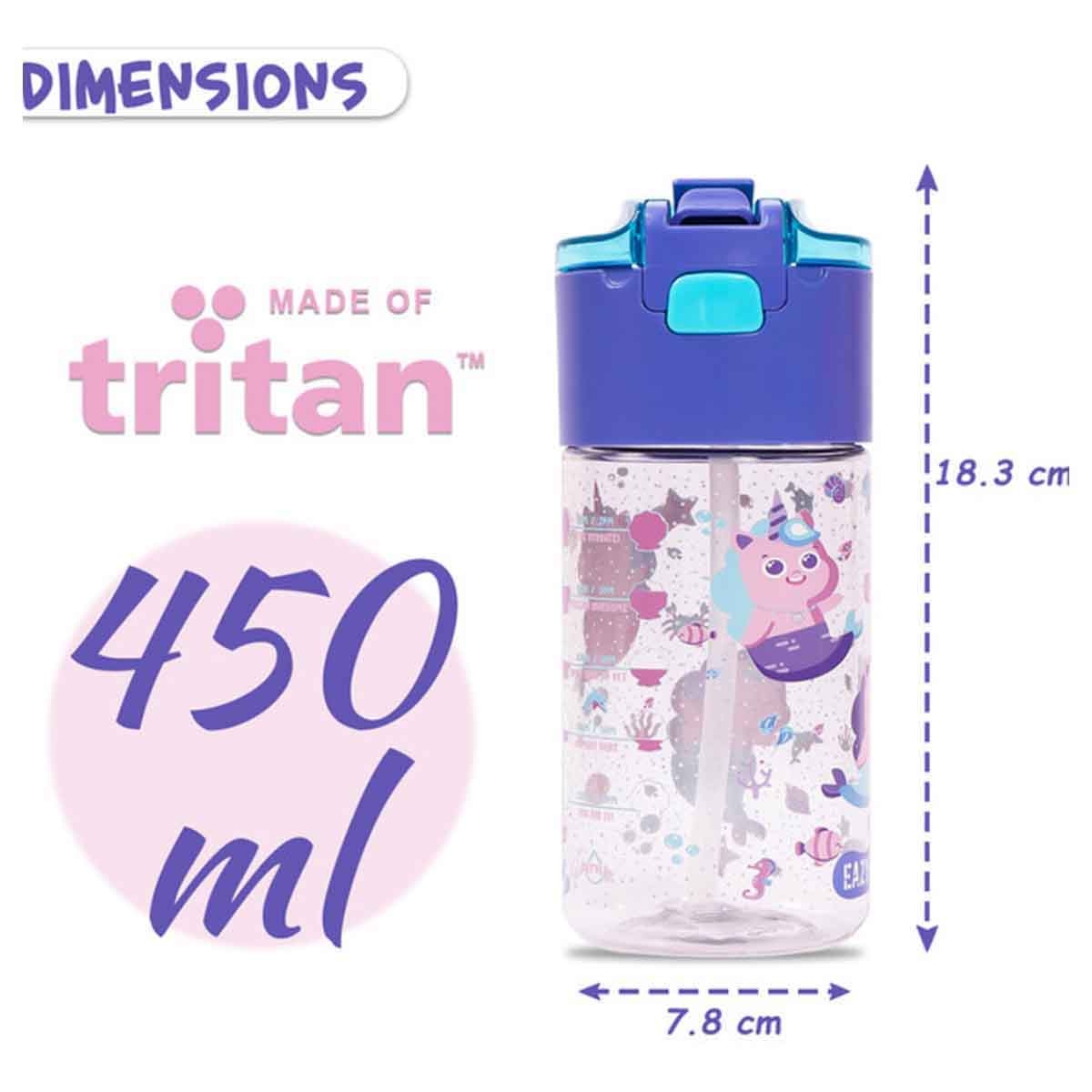 Eazy Kids 450ml Mermaid Purple Tritan Water Bottle with Snack Box