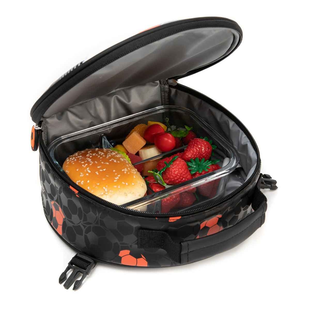 إيزي كيدز حقيبة مدرسية 3 في 1 على عربة مقاس 18 إنش بتصميم كرة القدم مع حقيبة غداء ومقلمة