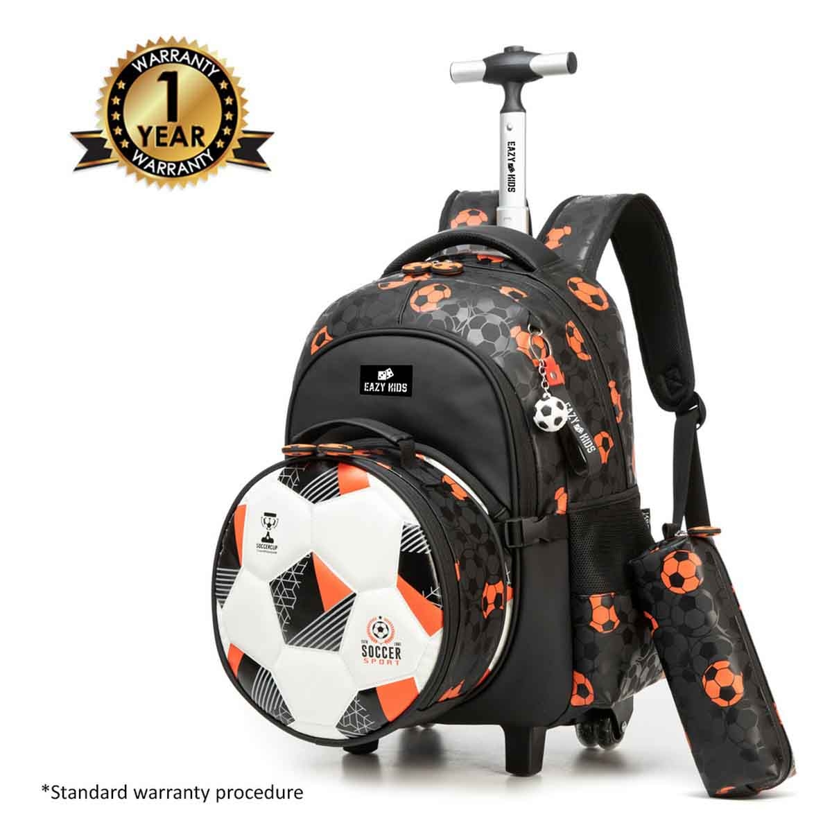 إيزي كيدز حقيبة مدرسية 4 في 1 مقاس 18 إنش بتصميم كرة القدم مع حقيبة دفل وحقيبة غداء ومقلمة