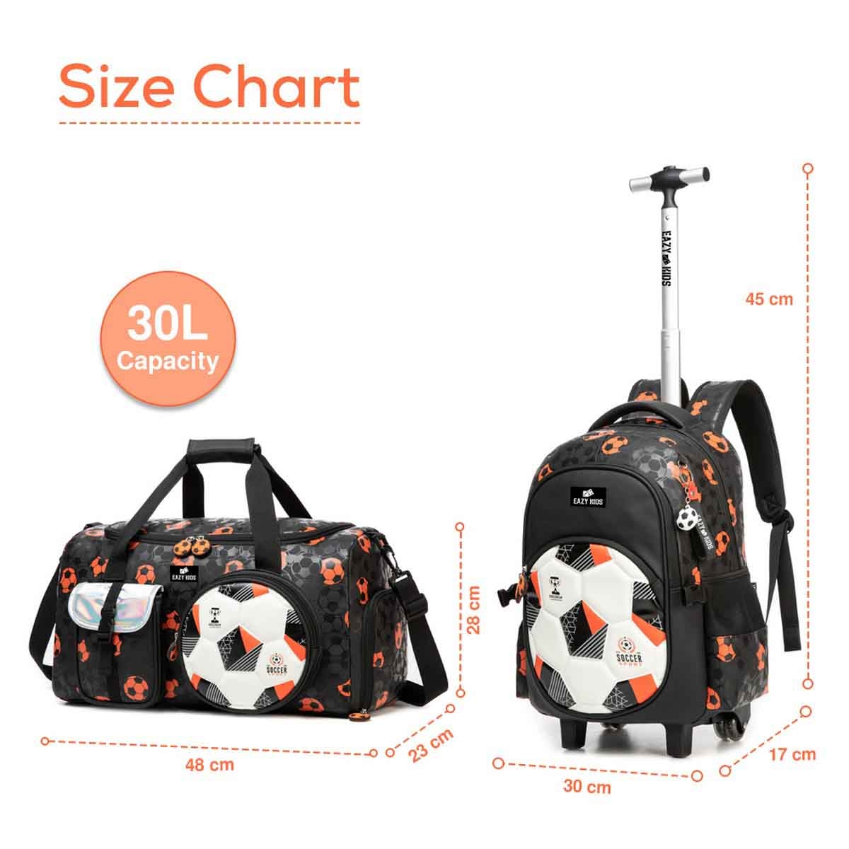 إيزي كيدز حقيبة مدرسية 4 في 1 مقاس 18 إنش بتصميم كرة القدم مع حقيبة دفل وحقيبة غداء ومقلمة