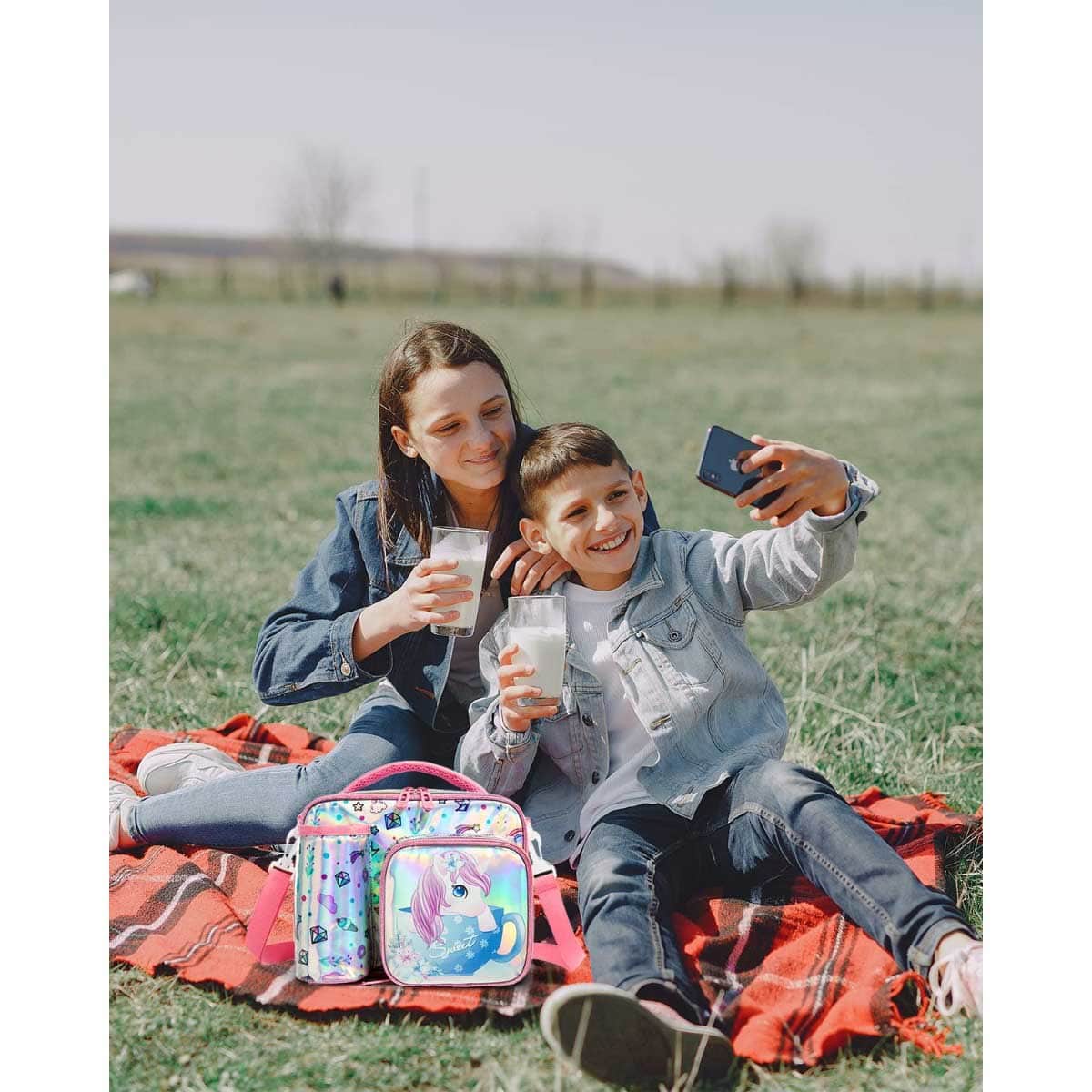 Eazy Kids Unicorn Chrome Bottle & Lunch Bag Set