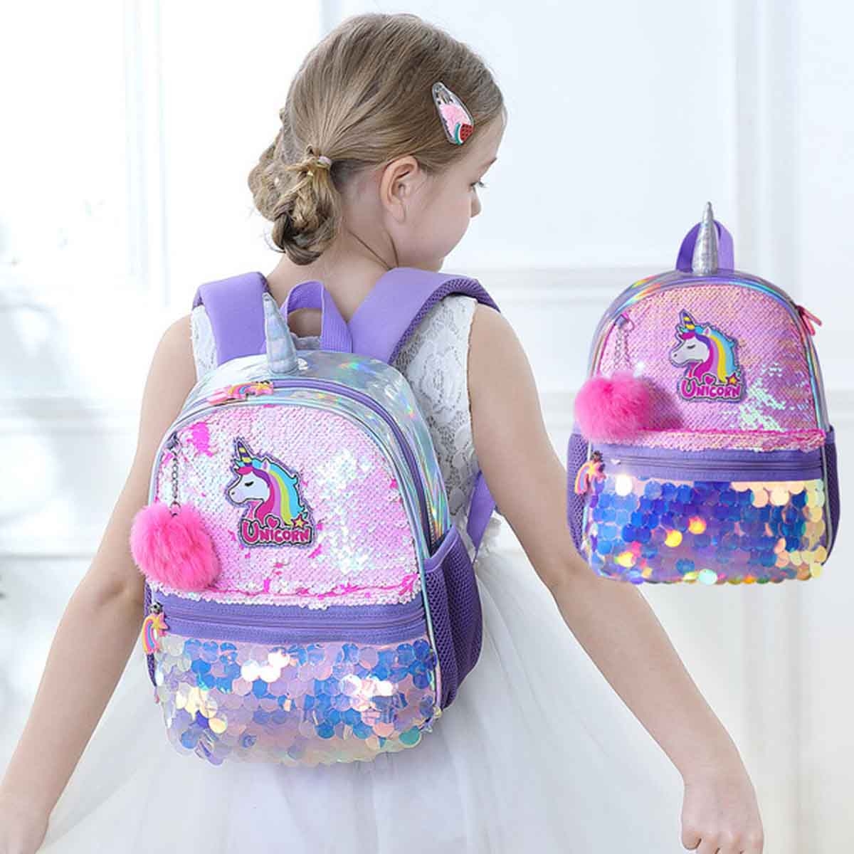 Eazy Kids Unicorn Pink Sparkle Backpack Unisex, 3-4 Years