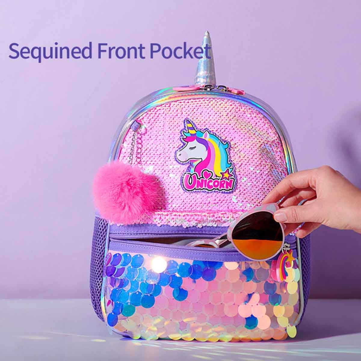 Eazy Kids Unicorn Pink Sparkle Backpack Unisex, 3-4 Years