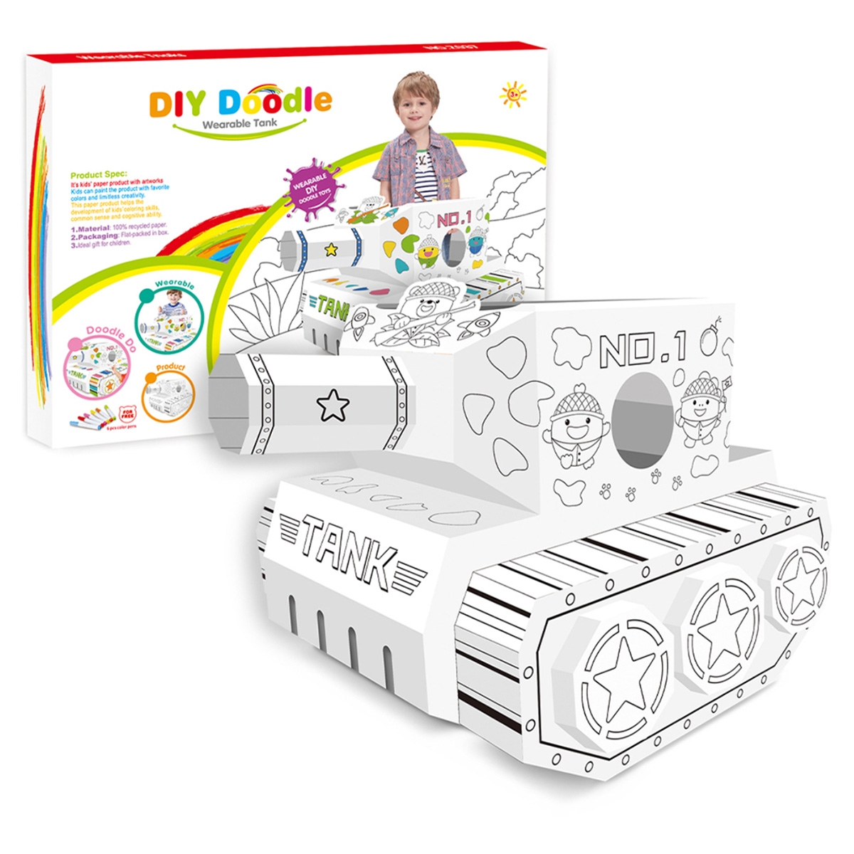 Eazy Kids Wearable Tank DIY Doodle Coloring Art Kit Unisex, 3-4 Years