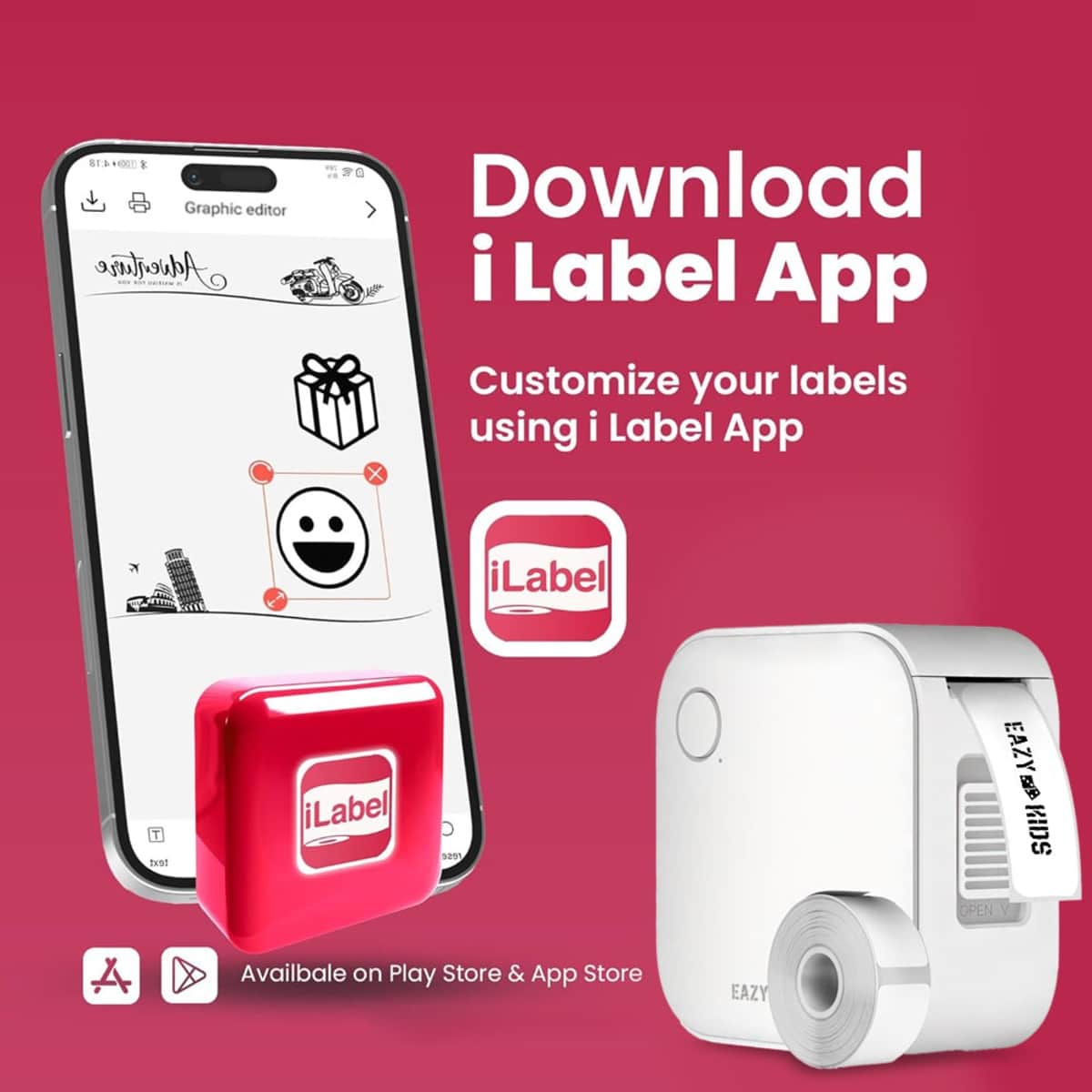 Eazy Kids White Mini Label Maker Printer with 180 Label Roll