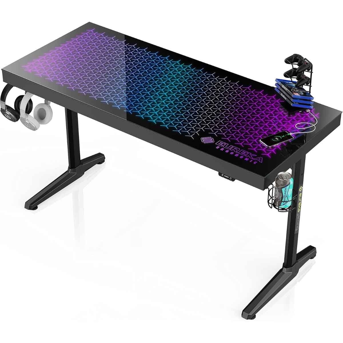 Eureka 55" GTG I55 RGB LED Tempered Glass Gaming Desk