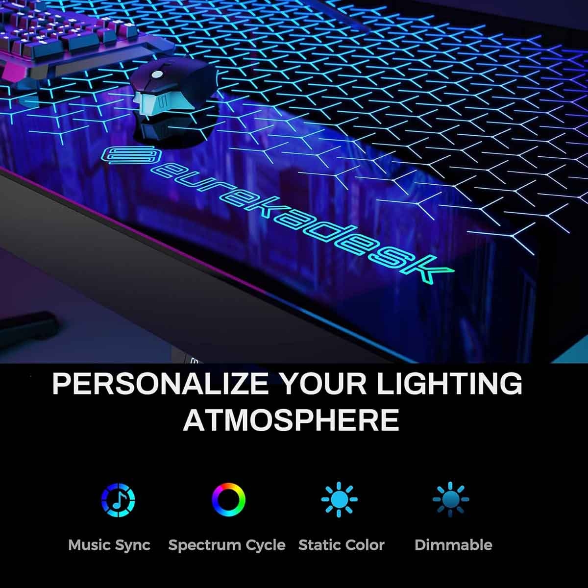 Eureka 55" GTG I55 RGB LED Tempered Glass Gaming Desk