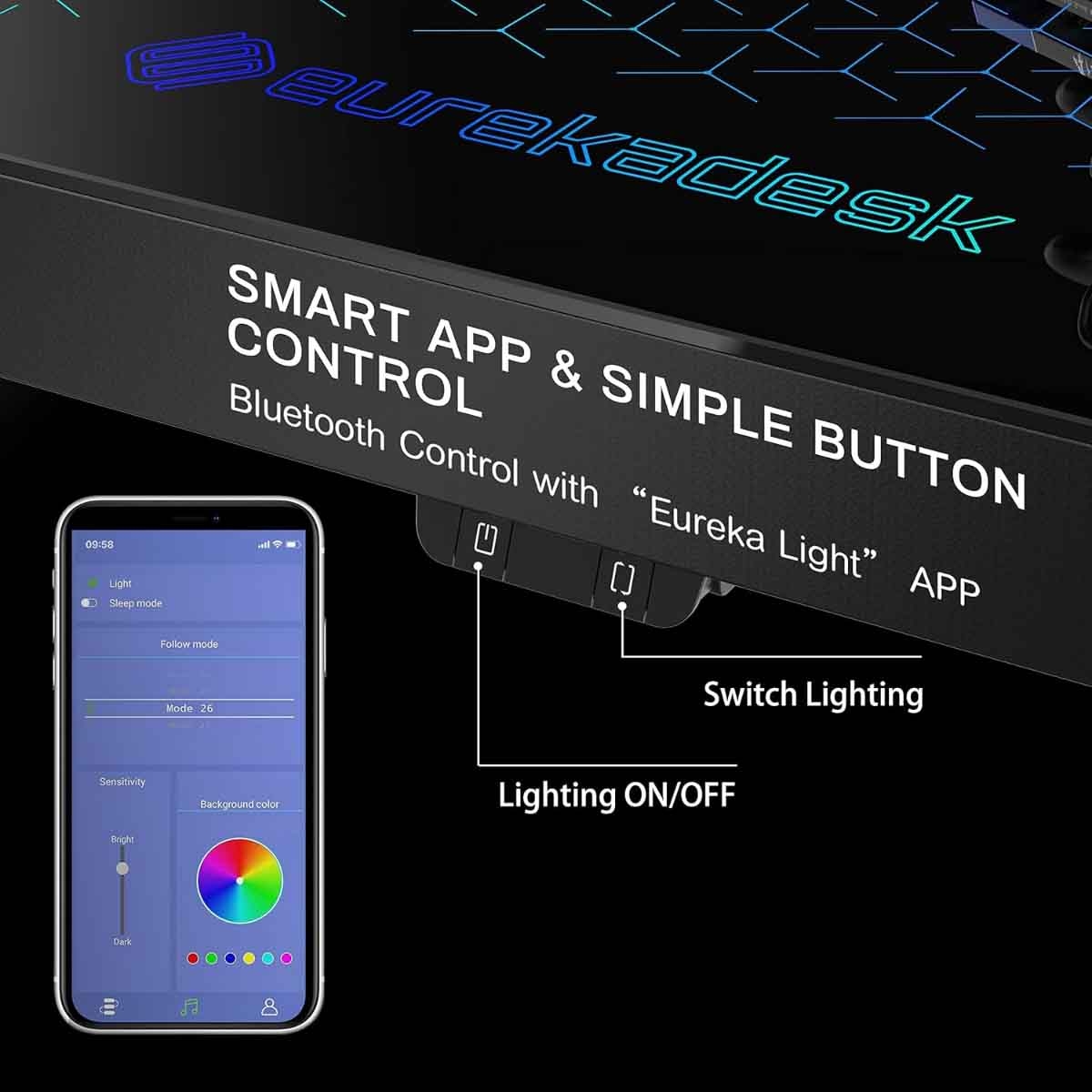 Eureka 55" GTG I55 RGB LED Tempered Glass Gaming Desk