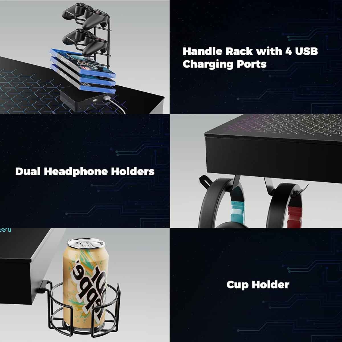 Eureka 55" GTG I55 RGB LED Tempered Glass Gaming Desk