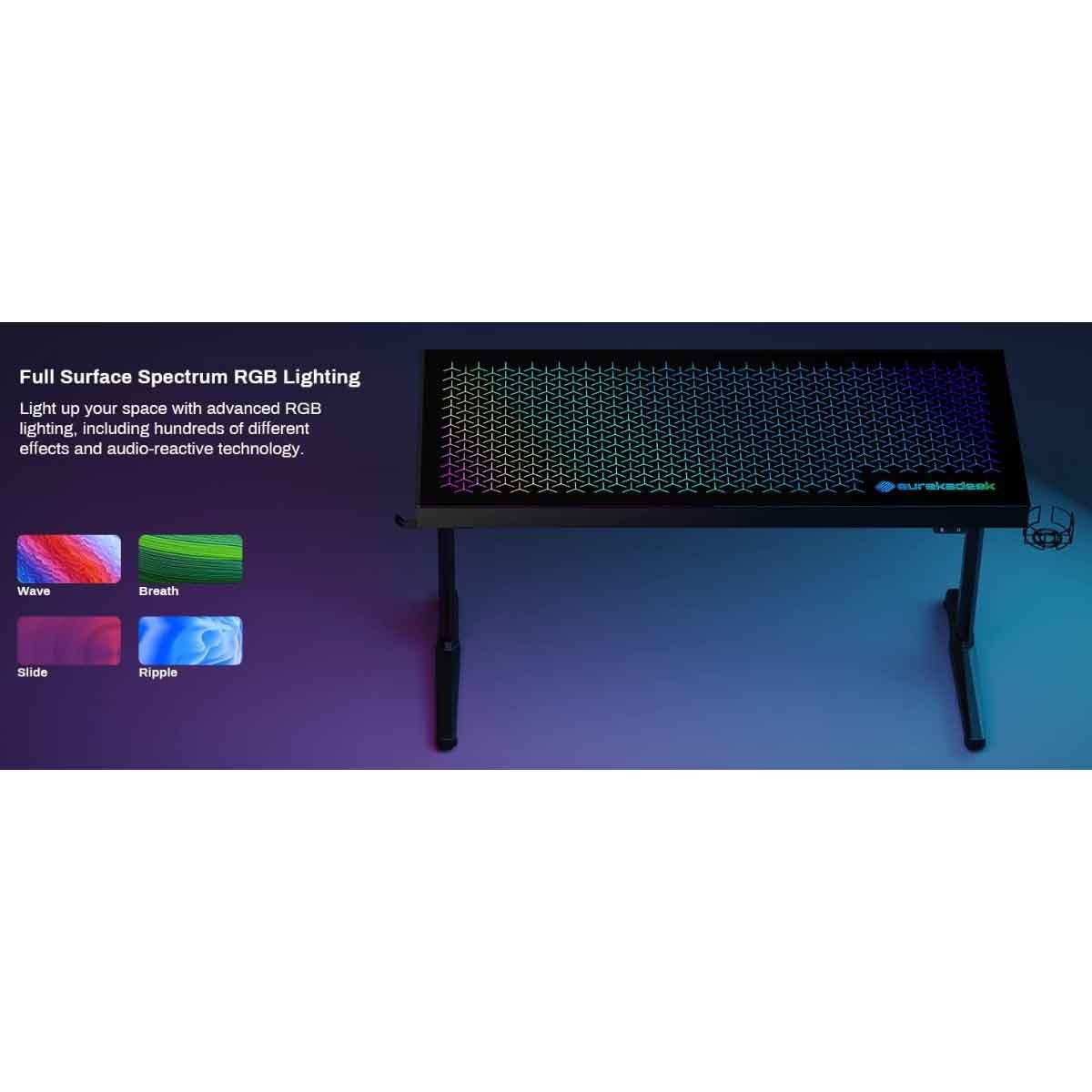 Eureka 55" GTG I55 RGB LED Tempered Glass Gaming Desk