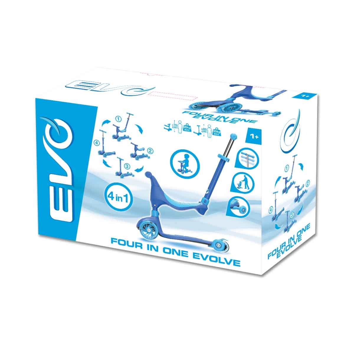إيفو سكوتر ركوب 4-في-1 إيفولف أزرق فاتح للأولاد، 3-4 سنوات