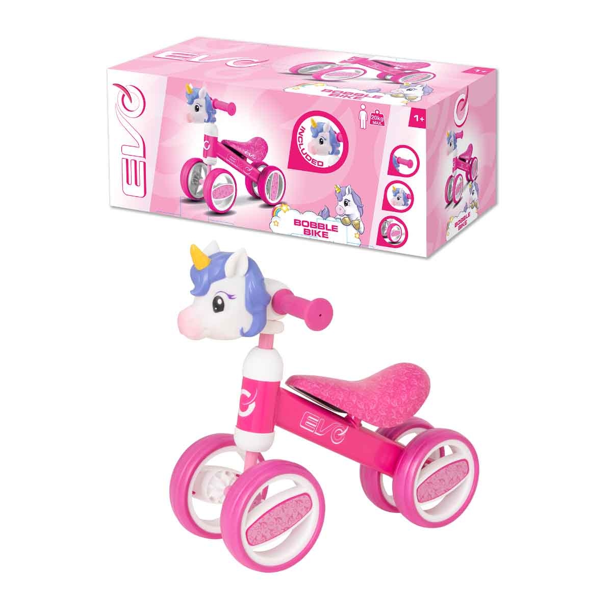 Evo Unicorn Head Bobble Bike Ride-On Girls, 3-4 Years