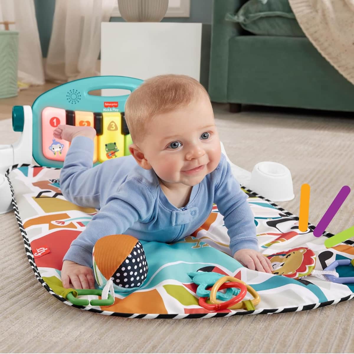 Fisher-Price Glow and Grow Kick & Play Piano Gym Mat Toddler, 0-2 Years