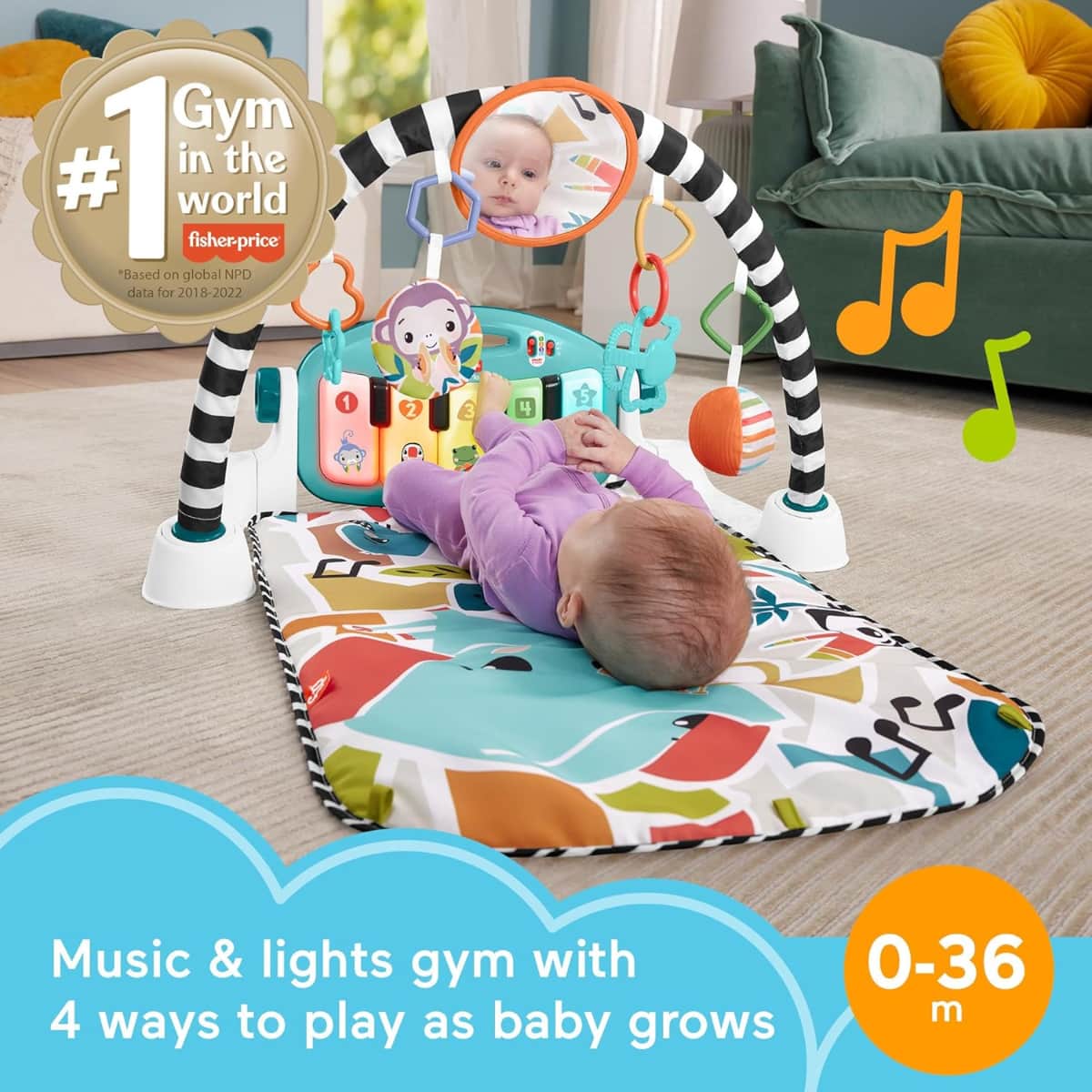 Fisher-Price Glow and Grow Kick & Play Piano Gym Mat Toddler, 0-2 Years