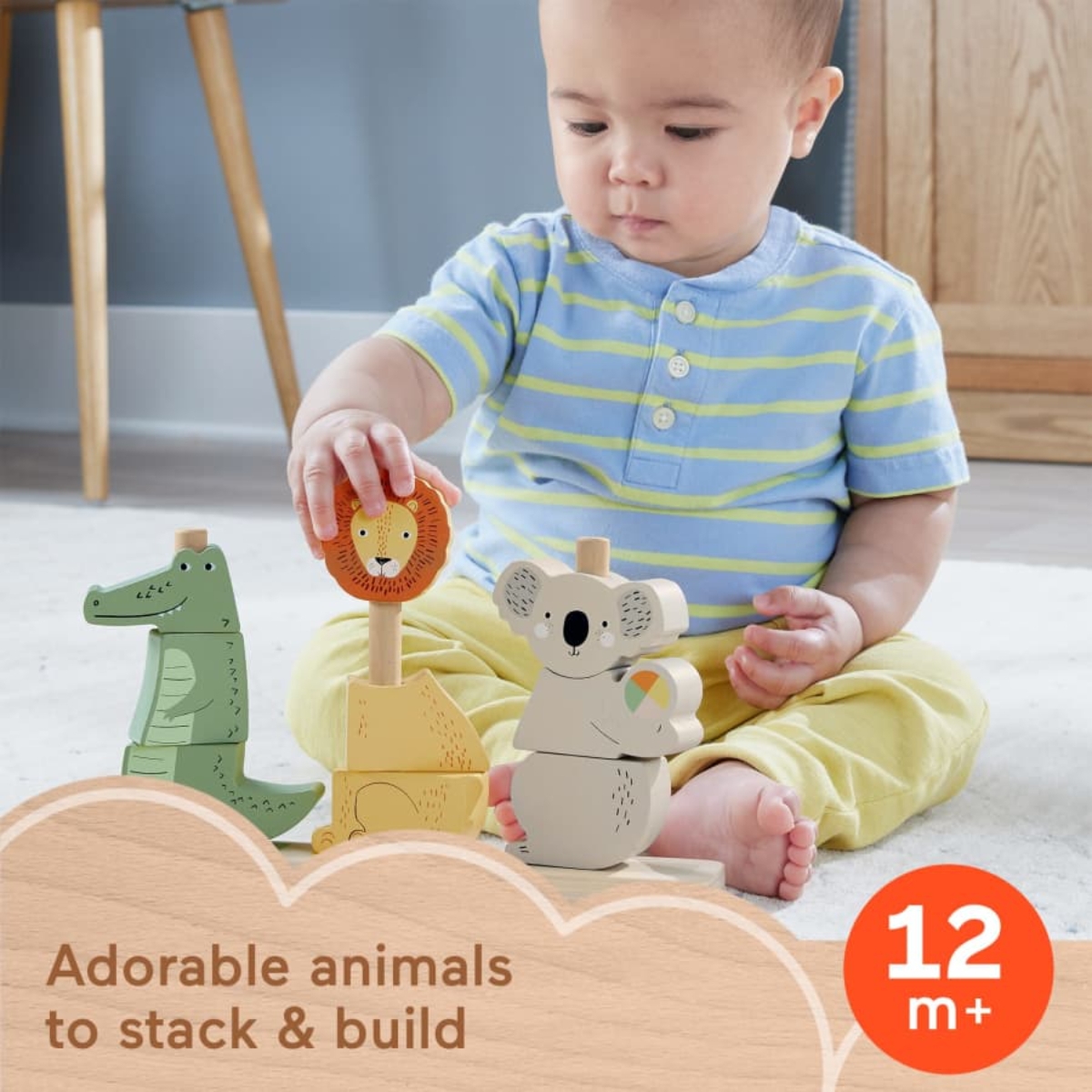 Fisher-Price Wooden Stack & Sort Animals Stacking Toy Toddler, 0-2 Years