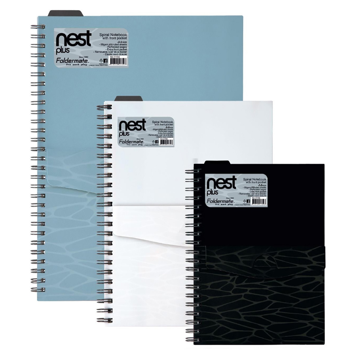 Foldermate A4 80GSM 150 Sheet Nest Plus Regular Colour 5 Subject Assorted Spiral Notebook, Pack of 8