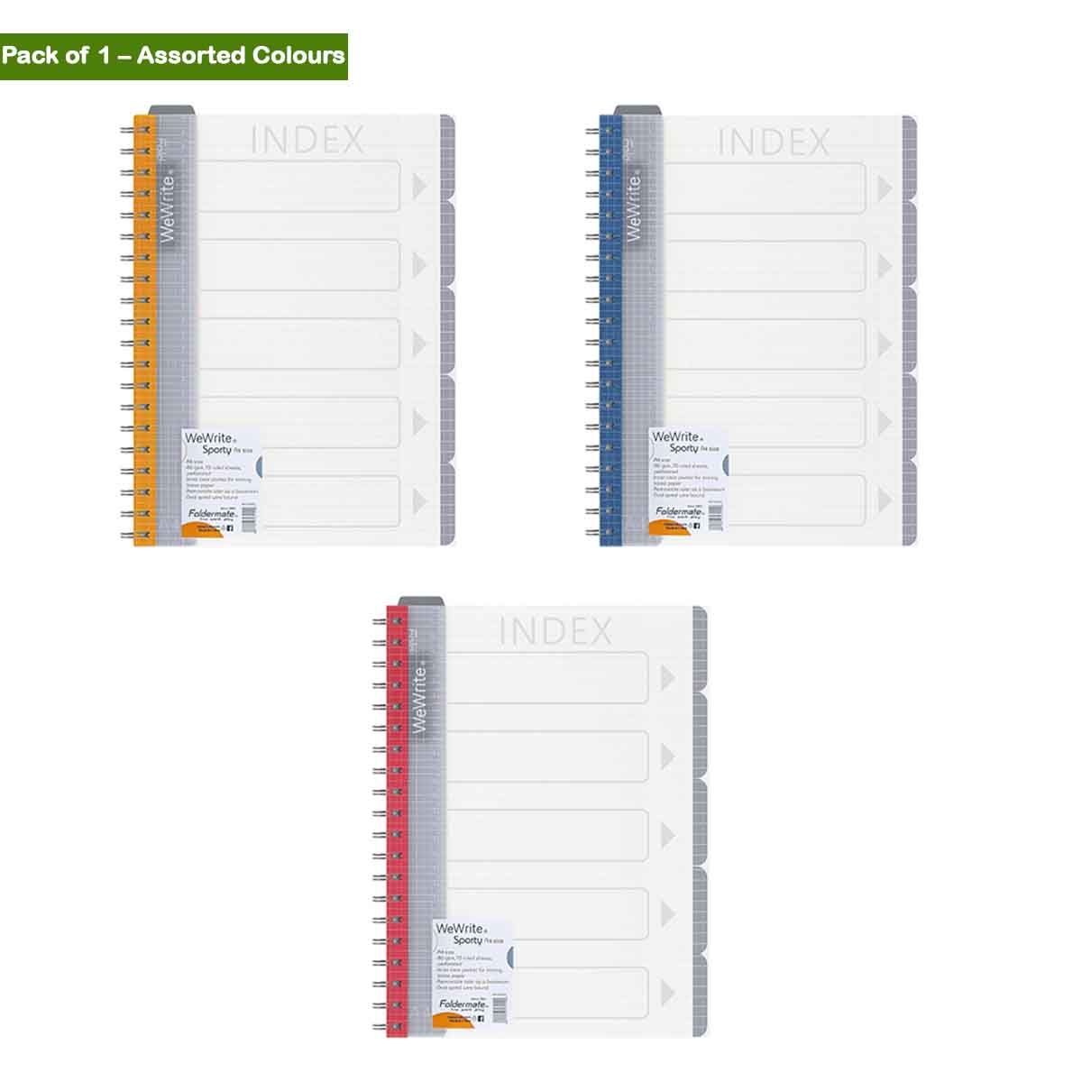 Foldermate A5 80GSM 120 Sheet WeWrite Sporty Regular Colour 3 Subject Assorted Spiral Notebook