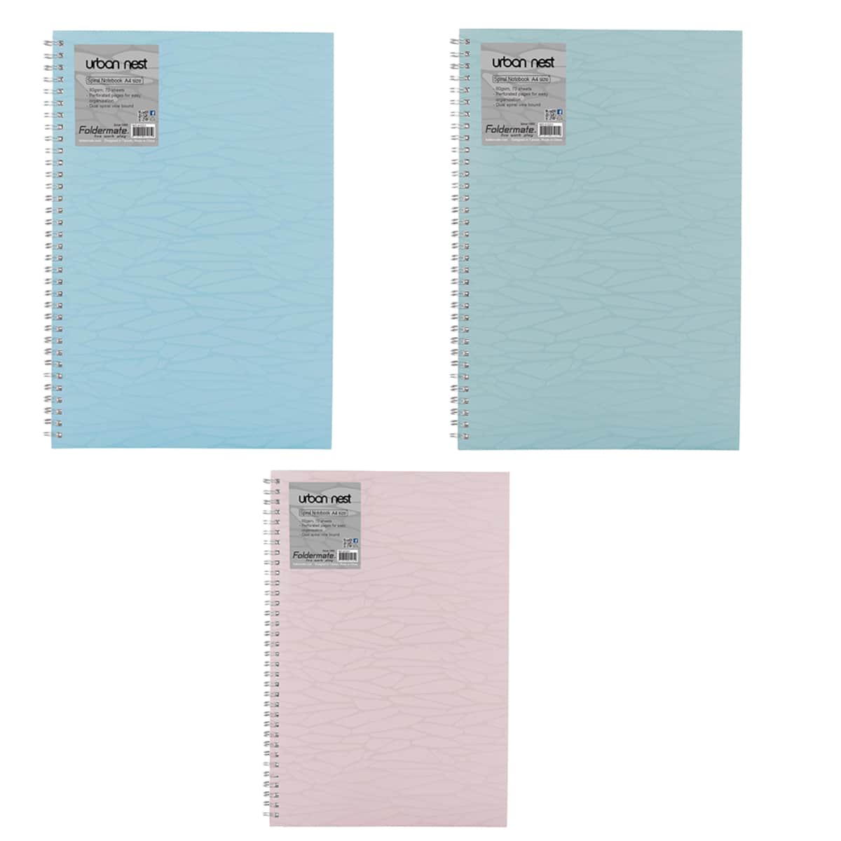 Foldermate A4 80GSM 70 Sheet Urban Nest Pastel Colour 1 Subject Assorted Spiral Notebook, Pack of 10