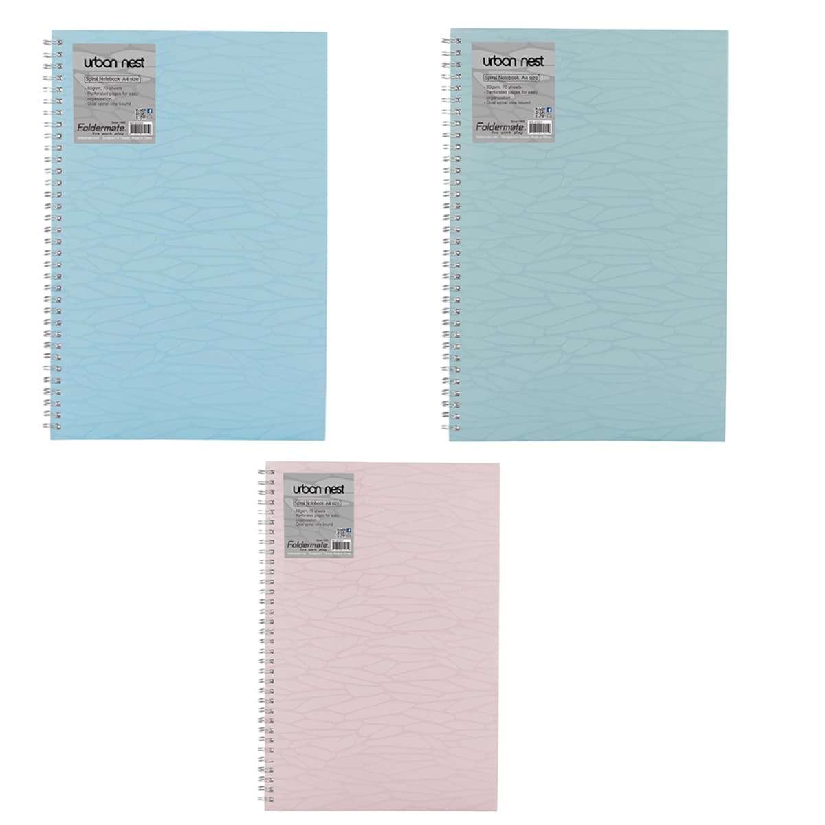 Foldermate A4 80GSM 70 Sheet Urban Nest Pastel Colour 1 Subject Assorted Spiral Notebook, Pack of 10