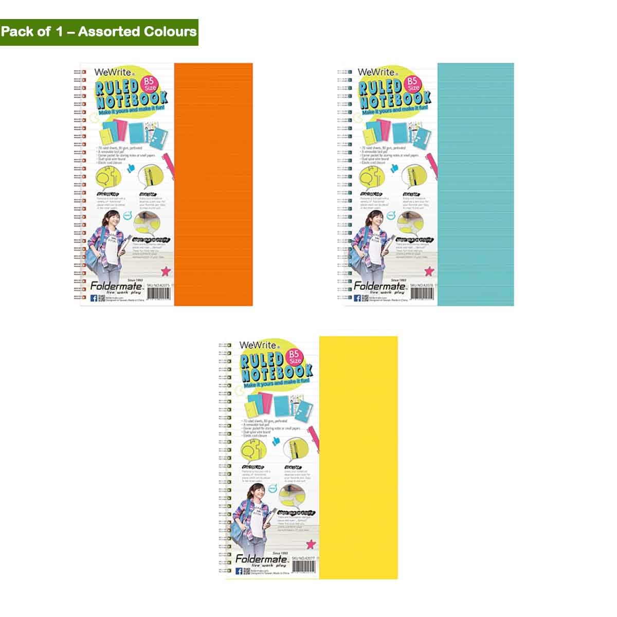 فولدرميت دفتر سلك A4 80جم 70 ورقة وي رايت ألوان باستيل موضوع واحد ألوان متعددة