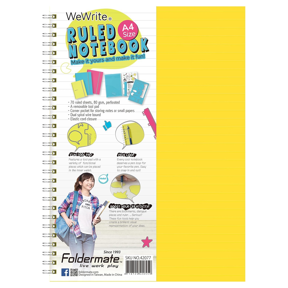 فوردورمايت دفتر بسلك حلزوني بحجم A4، 70 ورقة، وزن 80 غرام، تصميم وي رايت، لون باستيل، لمادة واحدة، ألوان متنوعة، مجموعة من 10