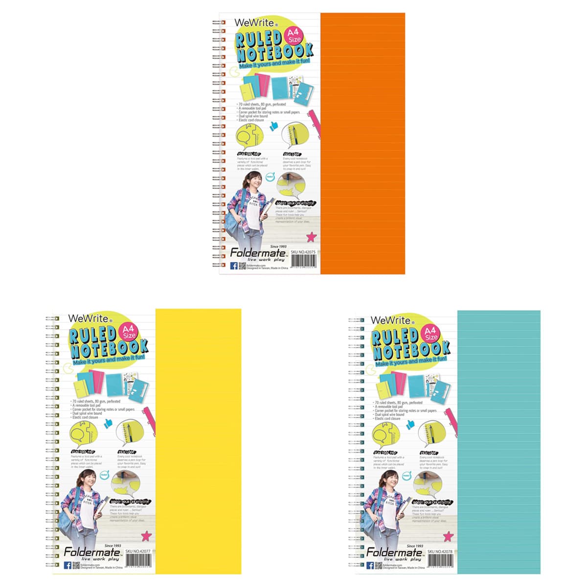 Foldermate A4 80GSM 70 Sheet WeWrite Pastel Colour 1 Subject Assorted Spiral Notebook, Pack of 10