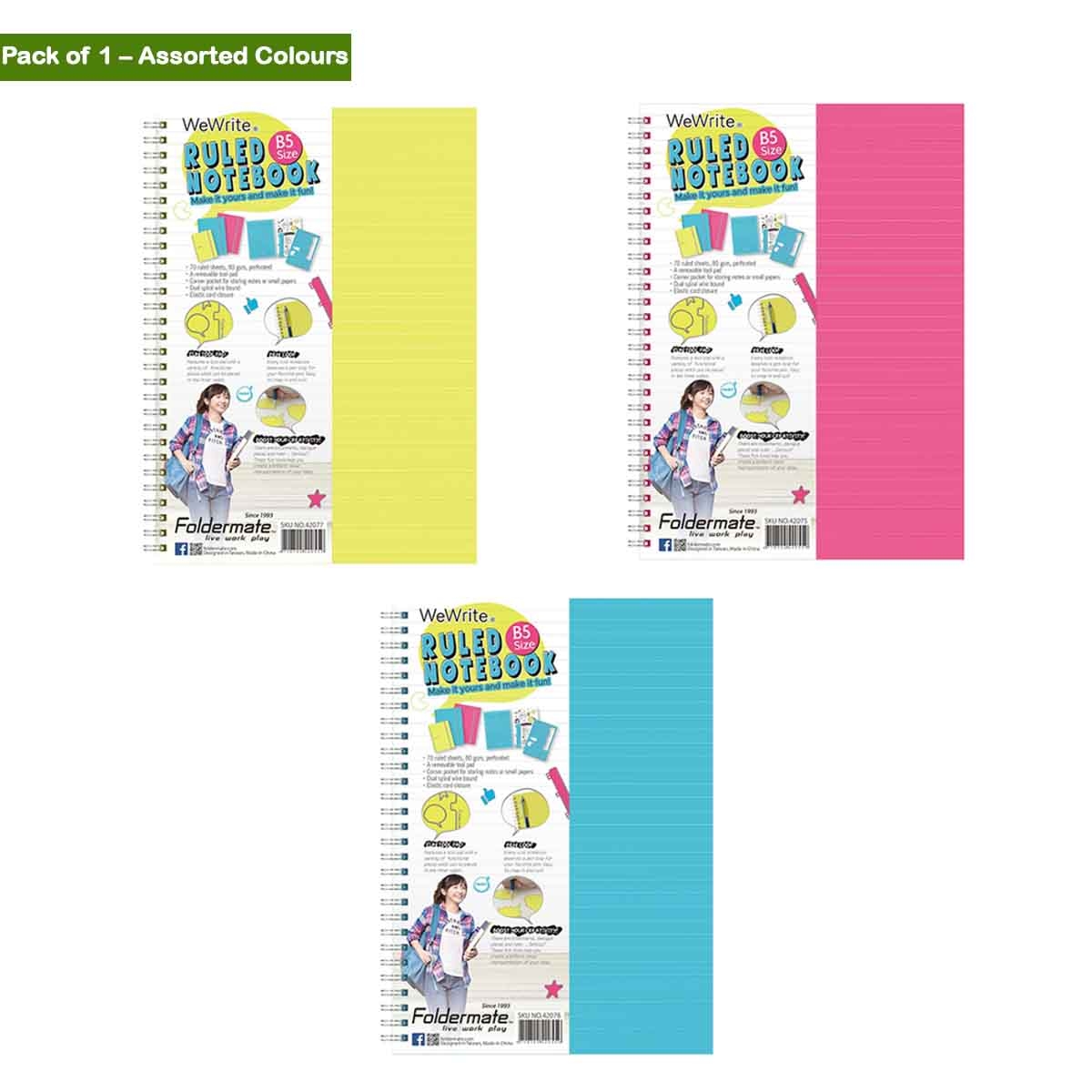 Foldermate A4 80GSM 70 Sheet WeWrite Regular Colour 1 Subject Assorted Spiral Notebook