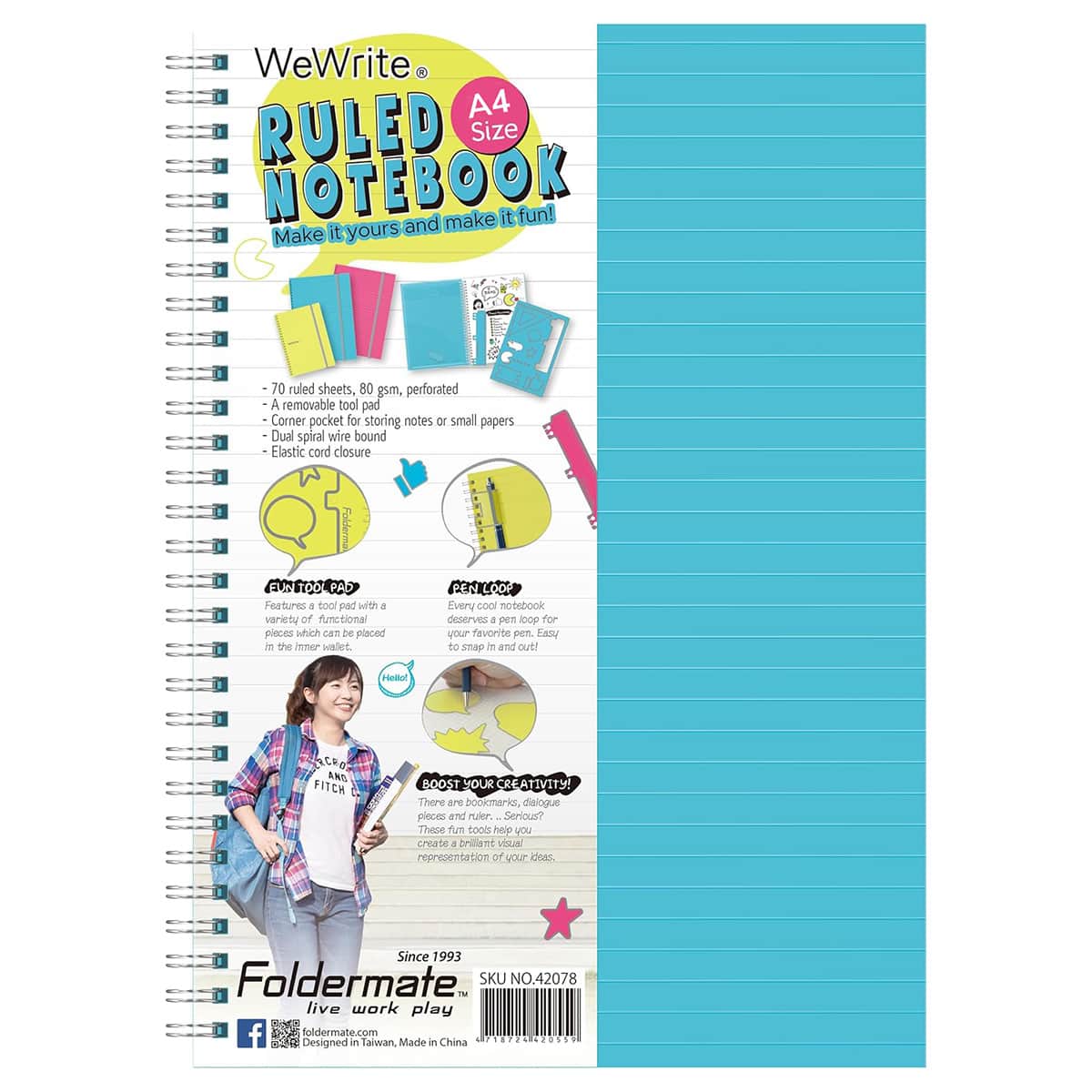 Foldermate A4 80GSM 70 Sheet WeWrite Regular Colour 1 Subject Assorted Spiral Notebook, Pack of 10