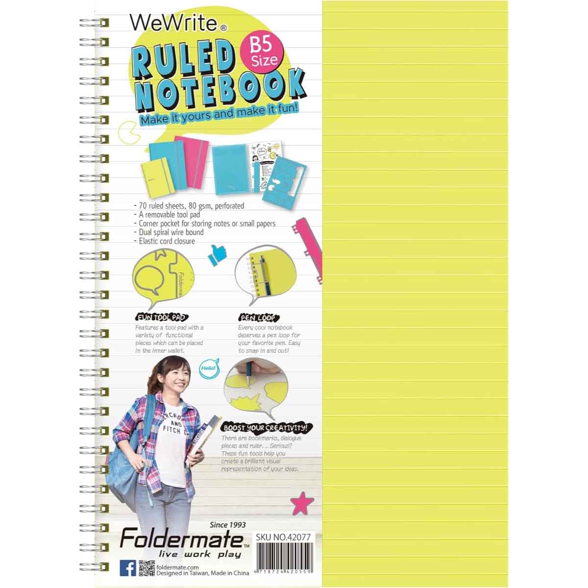 Foldermate A4 80GSM 70 Sheet WeWrite Regular Colour 1 Subject Assorted Spiral Notebook
