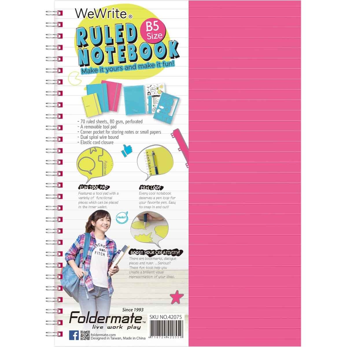 Foldermate A4 80GSM 70 Sheet WeWrite Regular Colour 1 Subject Assorted Spiral Notebook