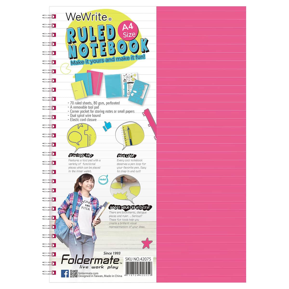 Foldermate A4 80GSM 70 Sheet WeWrite Regular Colour 1 Subject Assorted Spiral Notebook, Pack of 10