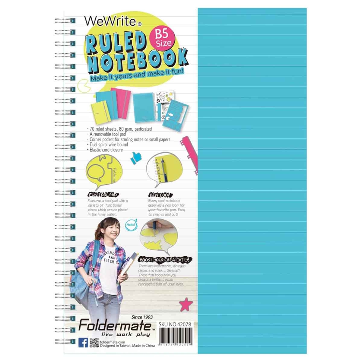 Foldermate A4 80GSM 70 Sheet WeWrite Regular Colour 1 Subject Assorted Spiral Notebook
