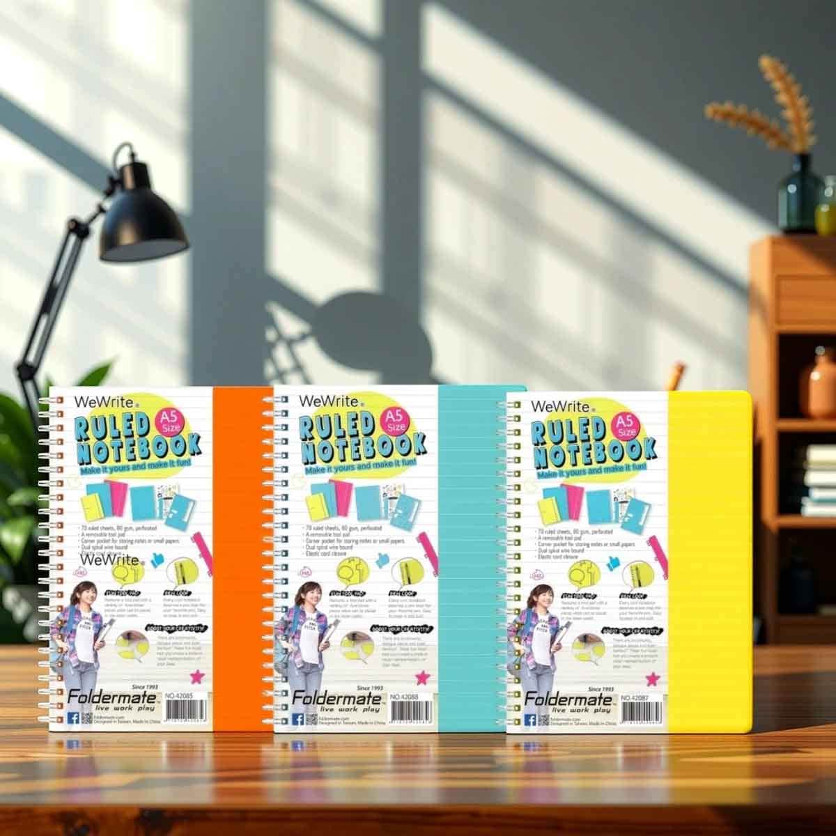 Foldermate A5 80GSM 120 Sheet WeWrite Pastel Colour 3 Subject Assorted Spiral Notebook