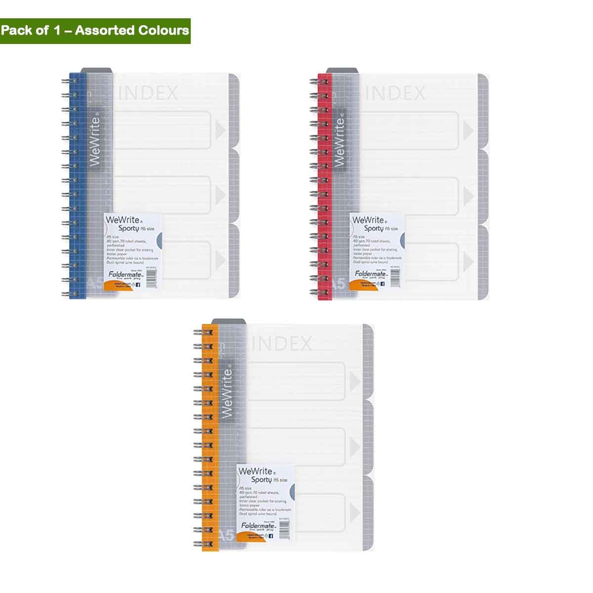 Foldermate A5 80GSM 120 Sheet WeWrite Sporty Regular Colour 3 Subject Assorted Spiral Notebook