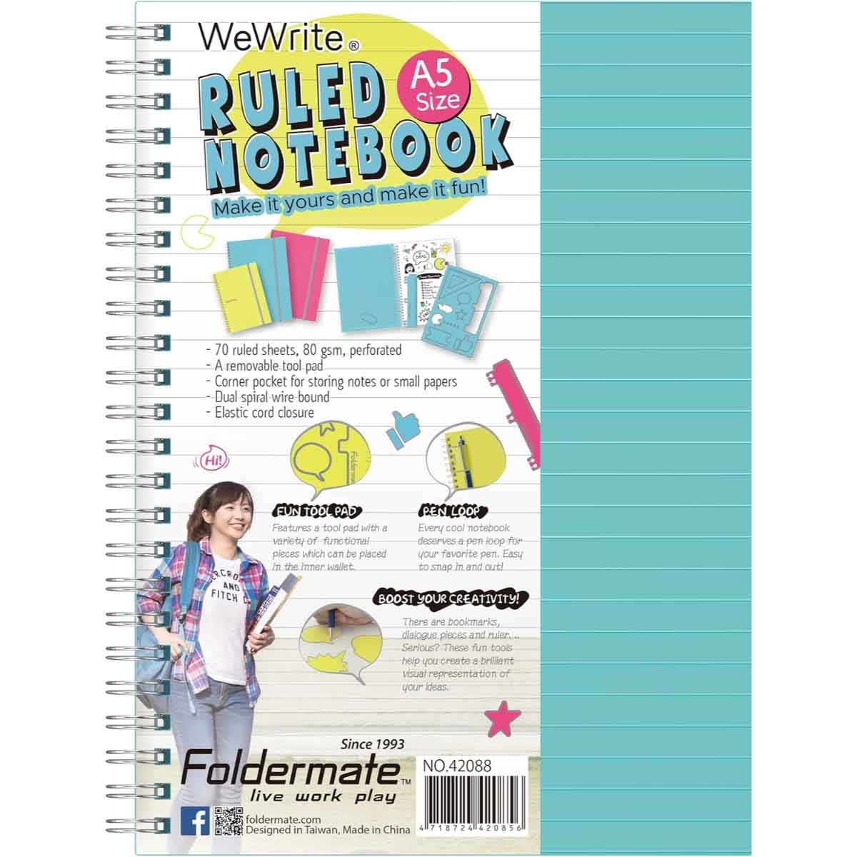 فولدرميت دفتر سلك A5 80جم 150 ورقة وي رايت ألوان باستيل 5 مواضيع ألوان متعددة