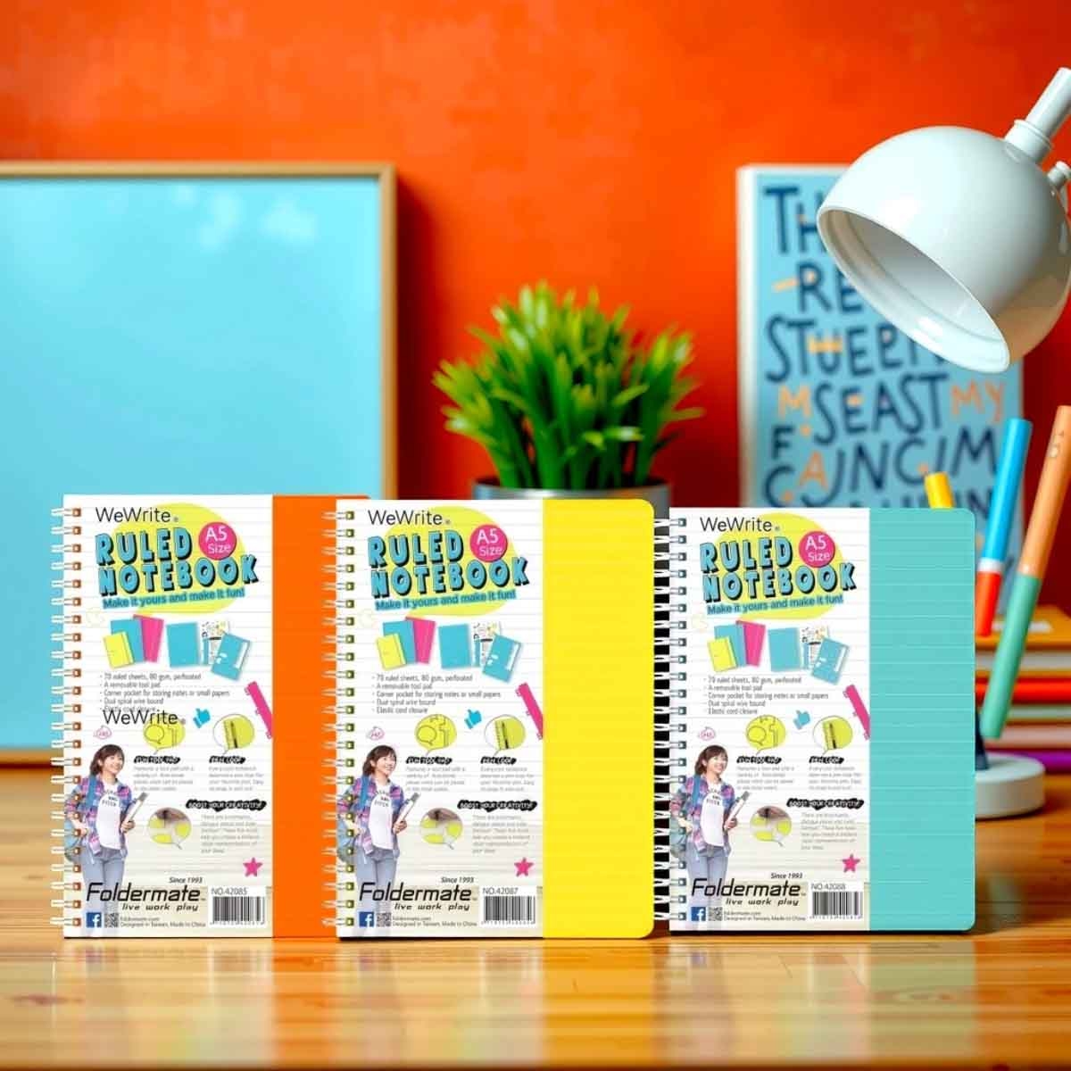 فولدرميت دفتر سلك A5 80جم 150 ورقة وي رايت ألوان باستيل 5 مواضيع ألوان متعددة