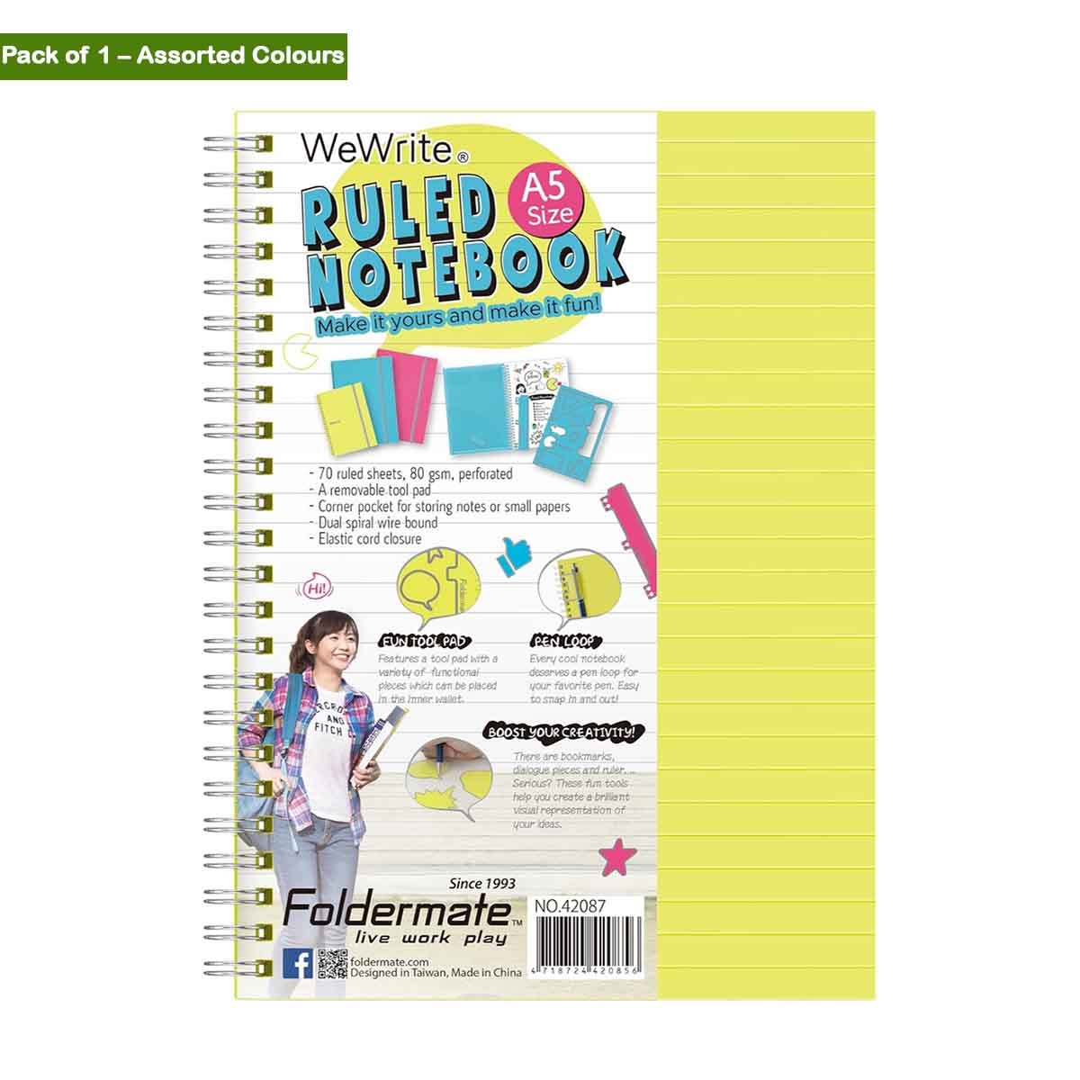 Foldermate A5 80GSM 150 Sheet WeWrite Regular Colour 5 Subject Assorted Spiral Notebook