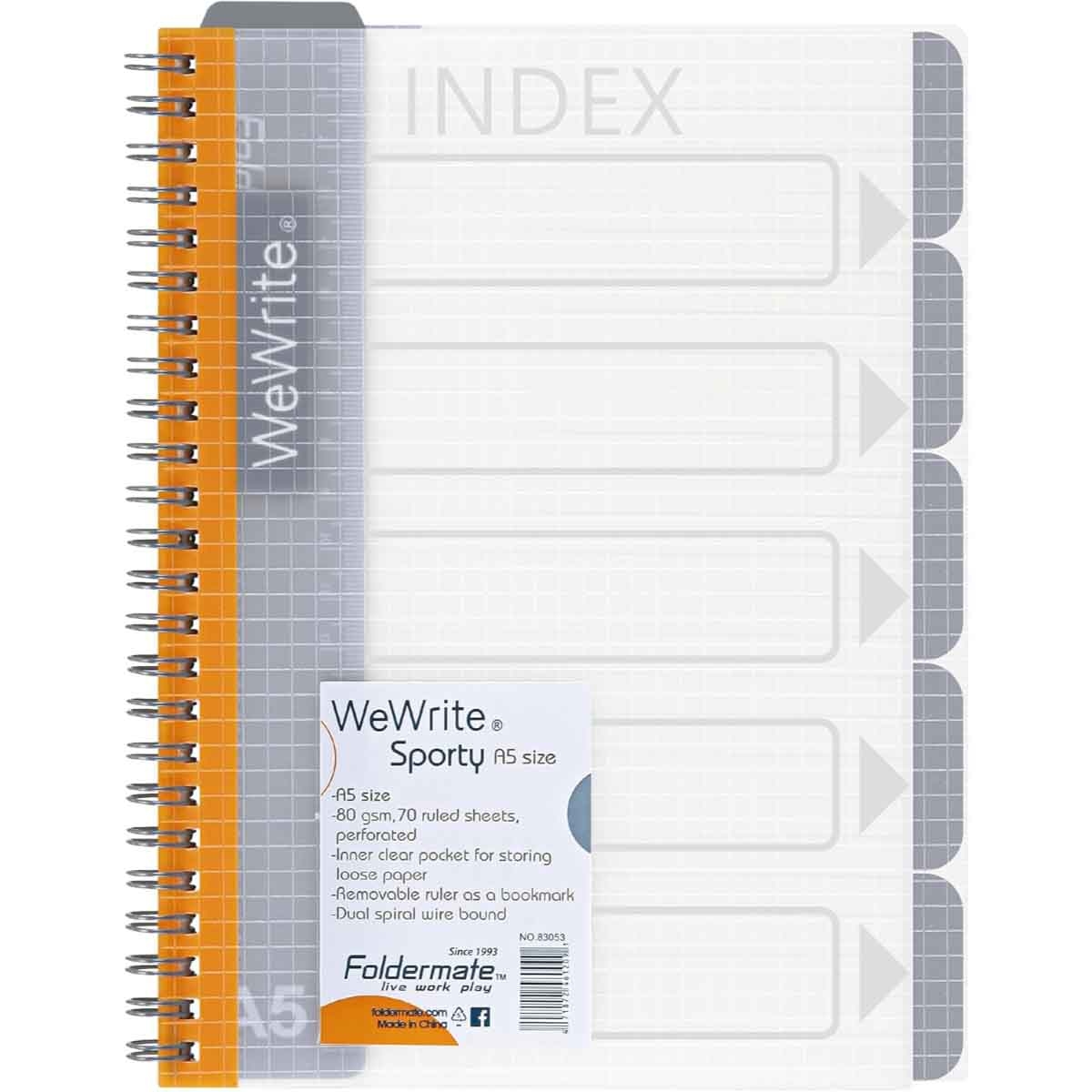 فولدرميت دفتر سلك A5 80جم 150 ورقة وي رايت سبورتي لون عادي 5 مواضيع ألوان متعددة