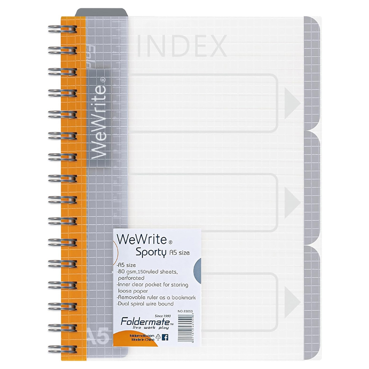 Foldermate A5 80GSM 150 Sheet WeWrite Sporty Regular Colour 5 Subject Assorted Spiral Notebook, Pack of 10