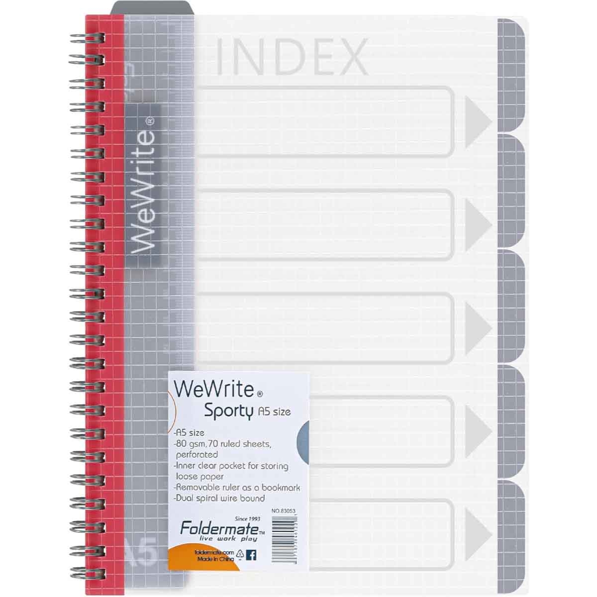 فولدرميت دفتر سلك A5 80جم 150 ورقة وي رايت سبورتي لون عادي 5 مواضيع ألوان متعددة