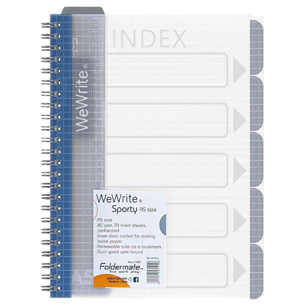 فولدرميت دفتر سلك A5 80جم 150 ورقة وي رايت سبورتي لون عادي 5 مواضيع ألوان متعددة